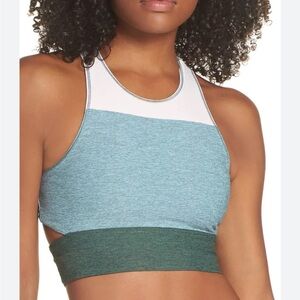 Outdoor Voices Teal, White & Dark Green Colorblock Sports Bra